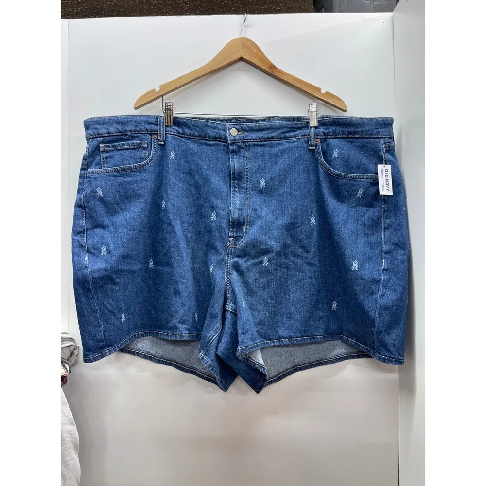 Old Navy High-Rise Curvy Embroidered Floral Denim Shorts Blue Womens 30 NWT